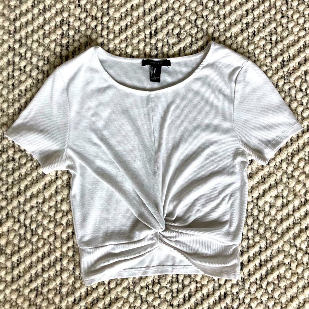 White Crop Top with Knotted Front